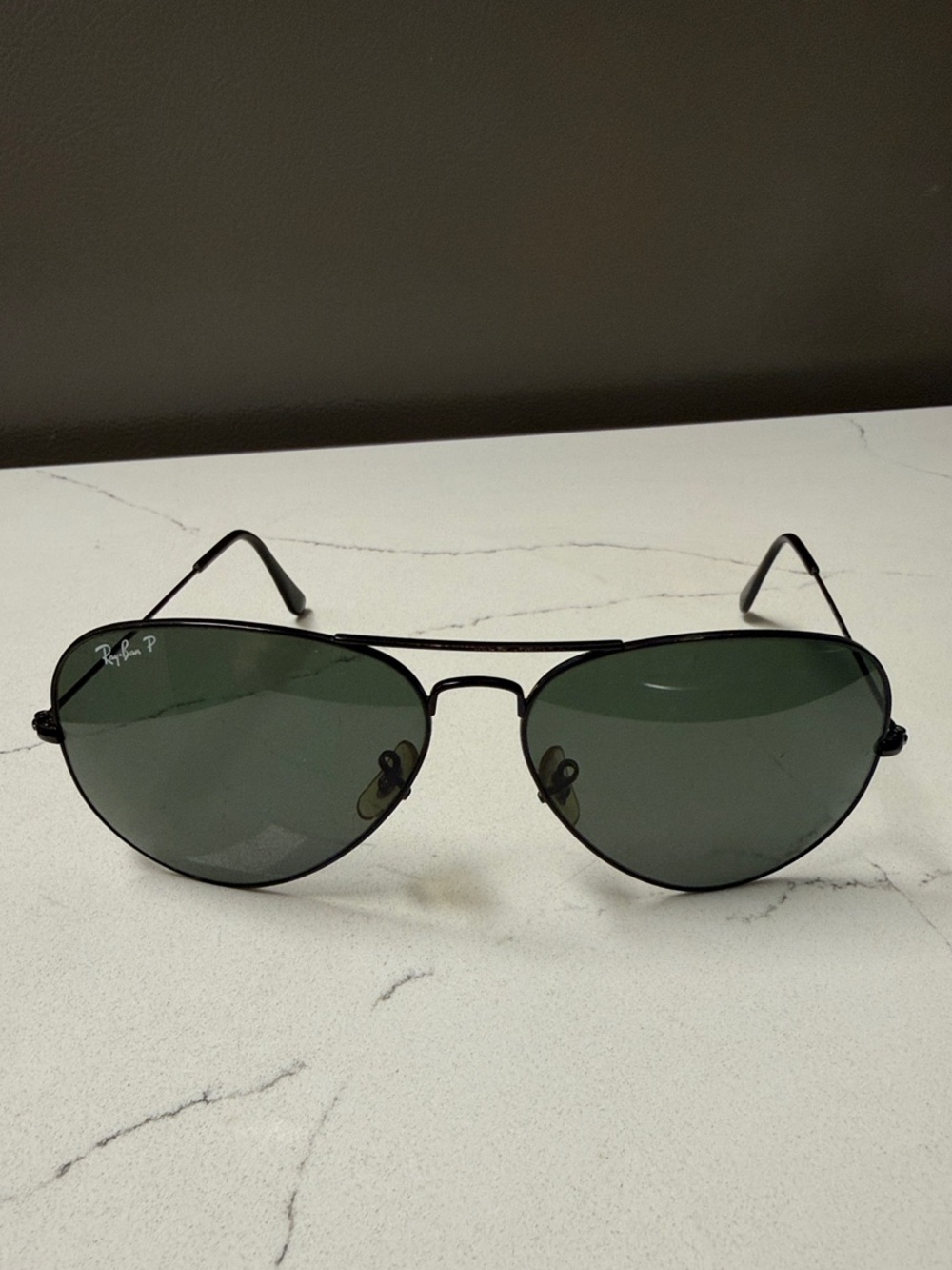 Ray-Ban Black Aviator Sunglasses with Green Lenses